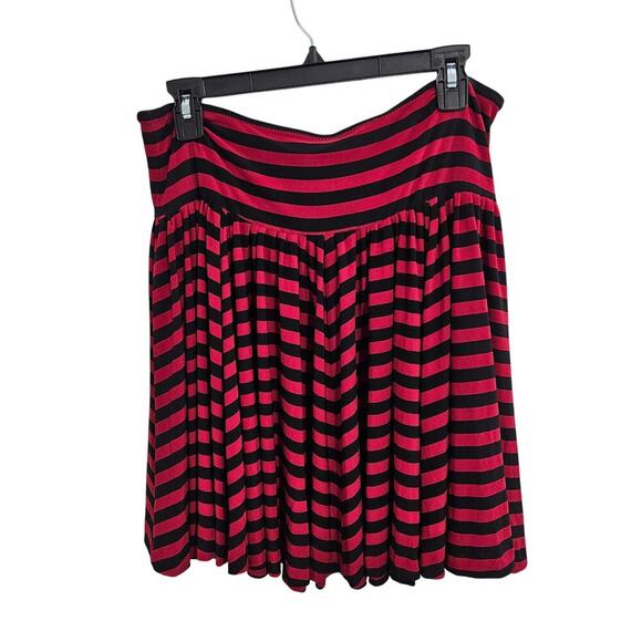 Norma Kamali Black & Red Stripped Flare Swing Mini Skirt Size Large - Picture 2 of 5